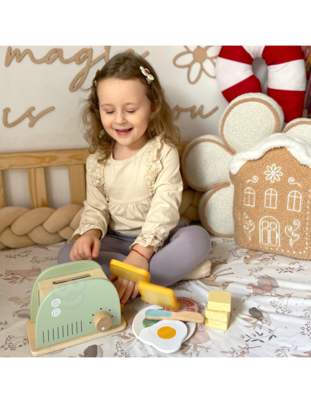 TOOKY TOY Toster Drewniany Pastelowy Zestaw Śniadaniowy