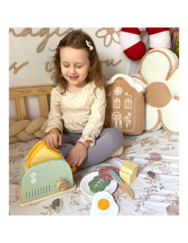 TOOKY TOY Toster Drewniany Pastelowy Zestaw Śniadaniowy