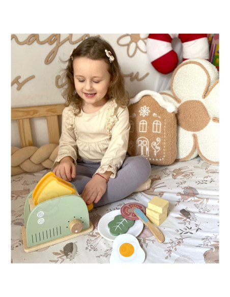 TOOKY TOY Toster Drewniany Pastelowy Zestaw Śniadaniowy