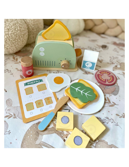 TOOKY TOY Toster Drewniany Pastelowy Zestaw Śniadaniowy