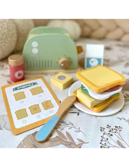 TOOKY TOY Toster Drewniany Pastelowy Zestaw Śniadaniowy