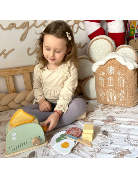 TOOKY TOY Toster Drewniany Pastelowy Zestaw Śniadaniowy
