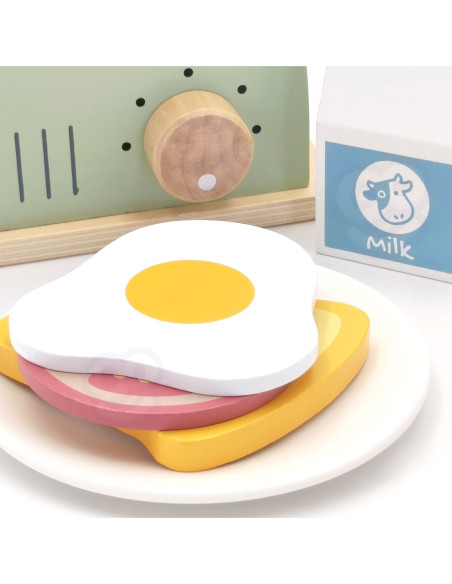 TOOKY TOY Toster Drewniany Pastelowy Zestaw Śniadaniowy