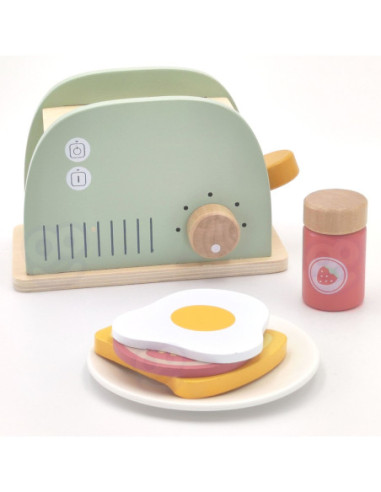 TOOKY TOY Toster Drewniany Pastelowy Zestaw Śniadaniowy