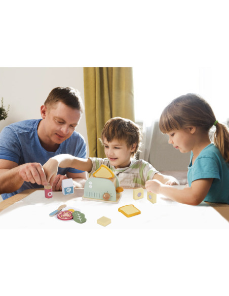 TOOKY TOY Toster Drewniany Pastelowy Zestaw Śniadaniowy