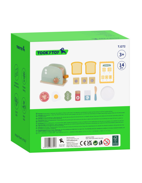 TOOKY TOY Toster Drewniany Pastelowy Zestaw Śniadaniowy