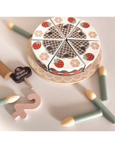 TOOKY TOY Drewniany Tort Urodzinowy ze Świeczkami Rzepy