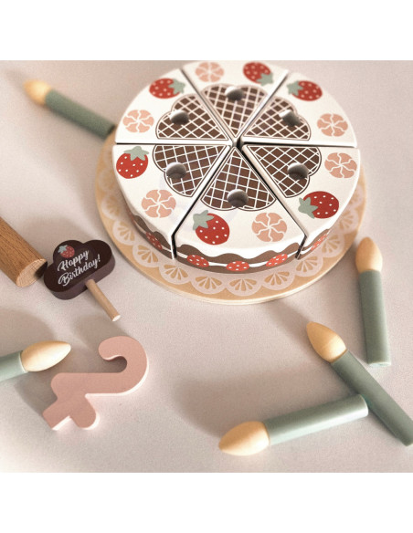 TOOKY TOY Drewniany Tort Urodzinowy ze Świeczkami Rzepy