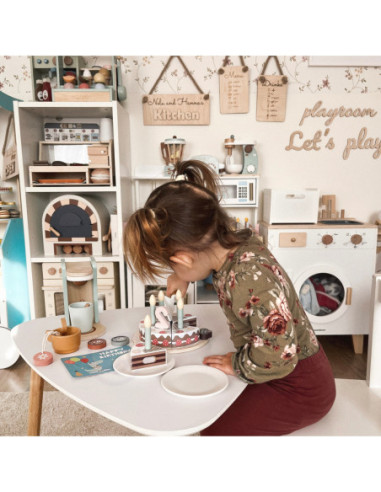 TOOKY TOY Drewniany Tort Urodzinowy ze Świeczkami Rzepy