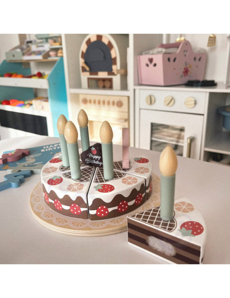 TOOKY TOY Drewniany Tort Urodzinowy ze Świeczkami Rzepy