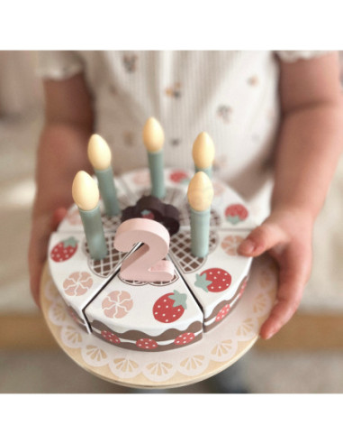 TOOKY TOY Drewniany Tort Urodzinowy ze Świeczkami Rzepy