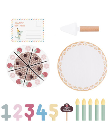 TOOKY TOY Drewniany Tort Urodzinowy ze Świeczkami Rzepy