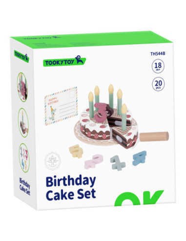 TOOKY TOY Drewniany Tort Urodzinowy ze Świeczkami Rzepy