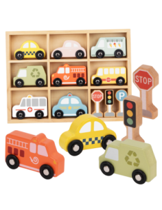 TOOKY TOY Set of Wooden Vehicles and Road Signs in a Box
