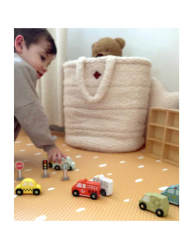 TOOKY TOY Zestaw Drewnaych Pojazdów i Znaków Drogowych w Pudełku