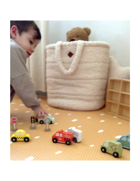 TOOKY TOY Zestaw Drewnaych Pojazdów i Znaków Drogowych w Pudełku