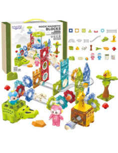 WOOPIE Klocki Magnetyczne Tor Kulkowy Zwierzęcy Raj 104 el.