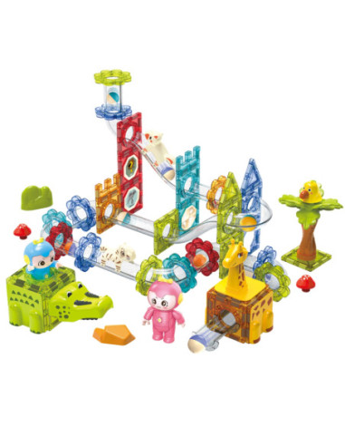 WOOPIE Klocki Magnetyczne Tor Kulkowy Zwierzęcy Raj 104 el.