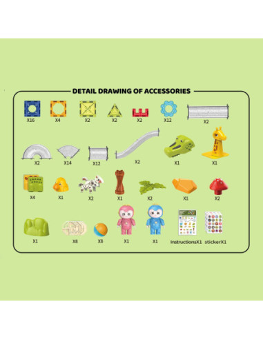 WOOPIE Klocki Magnetyczne Tor Kulkowy Zwierzęcy Raj 104 el.