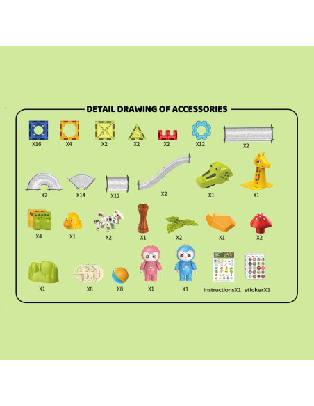 WOOPIE Klocki Magnetyczne Tor Kulkowy Zwierzęcy Raj 104 el.