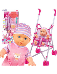 WOOPIE ROYAL Lalka Bobas z Wózkiem Opiekunka + Zestaw do Karmienia