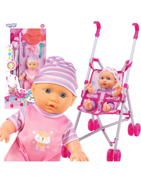 WOOPIE ROYAL Lalka Bobas z Wózkiem Opiekunka + Zestaw do Karmienia