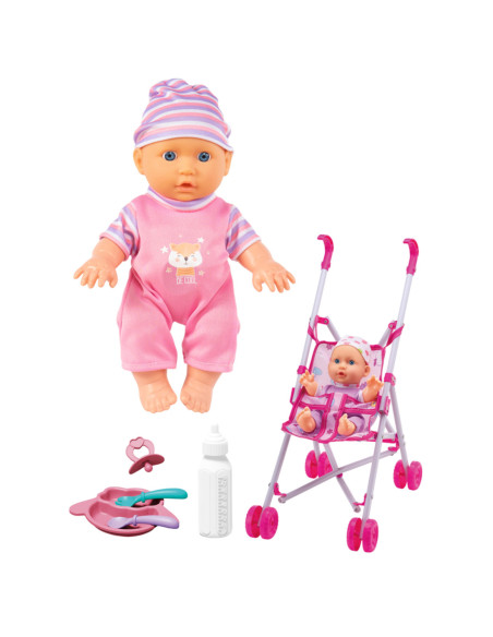 WOOPIE ROYAL Lalka Bobas z Wózkiem Opiekunka + Zestaw do Karmienia