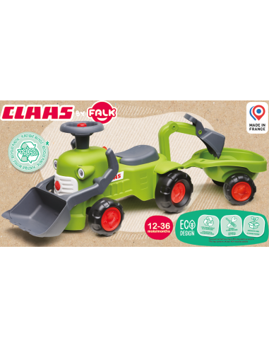 FALK Traktorek Claas Jeździk z Przyczepką Ładowarką i Łyżką