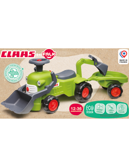 FALK Traktorek Claas Jeździk z Przyczepką Ładowarką i Łyżką