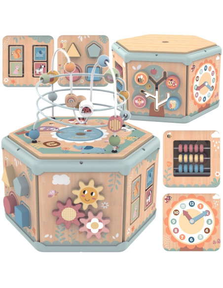 TOOKY TOY Interaktywny Drewniany Sześciokąt Montessori Otwierane Pudełko