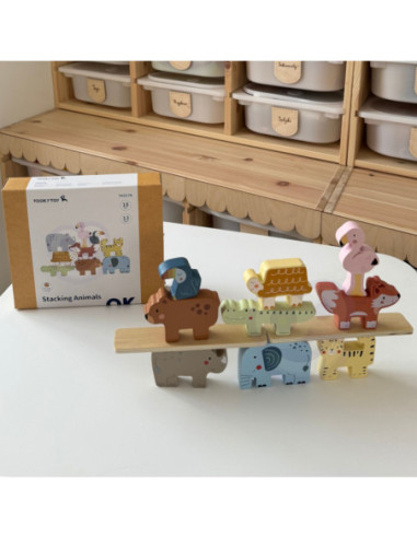 TOOKY TOY Drewniane Klocki Układanka Zwierzątka Montessori 9 el.