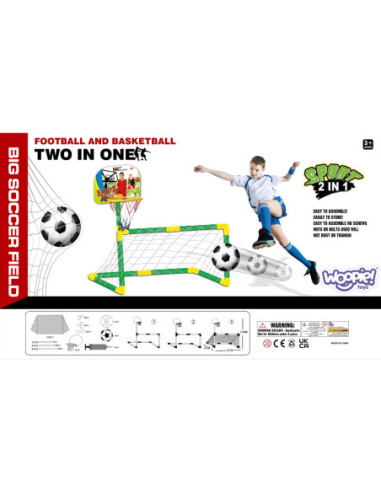 WOOPIE Zestaw 2w1 Koszykówka Bramka do Piłki Nożnej+ Piłki