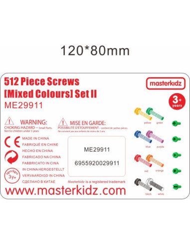 MASTERKIDZ Kolorowe Śrubki 5 Kształtów Do Tablicy Kreatywnej STEM 512 Sztuk Mix Kolorów