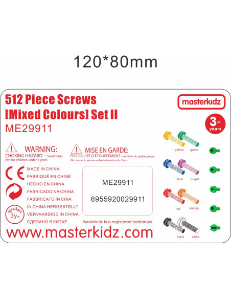 MASTERKIDZ Kolorowe Śrubki 5 Kształtów Do Tablicy Kreatywnej STEM 512 Sztuk Mix Kolorów