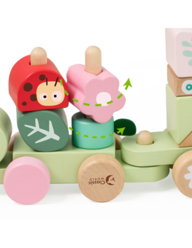 CLASSIC WORLD Montessori Kolejka Gąsienica Drewniana Układanka