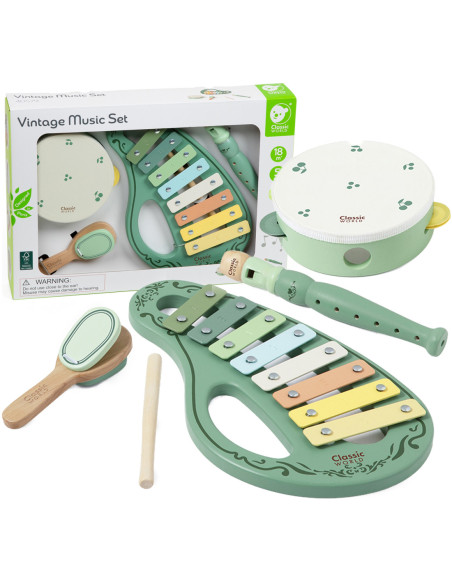 CLASSICLASSICLASSIC WORLD Drewniany Zestaw Vintage Instrumentów Muzycznych 18ms+