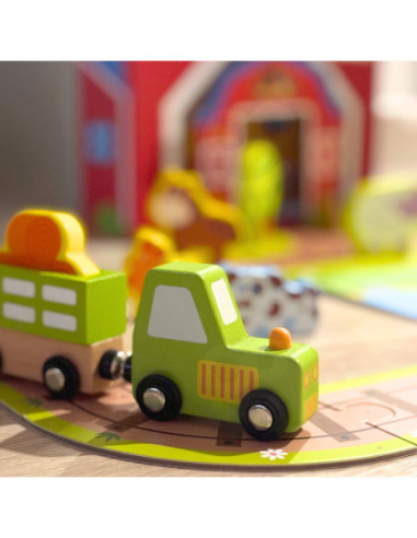 TOOKY TOY Drewniana Farma w Walizce Figurki Pojazdy