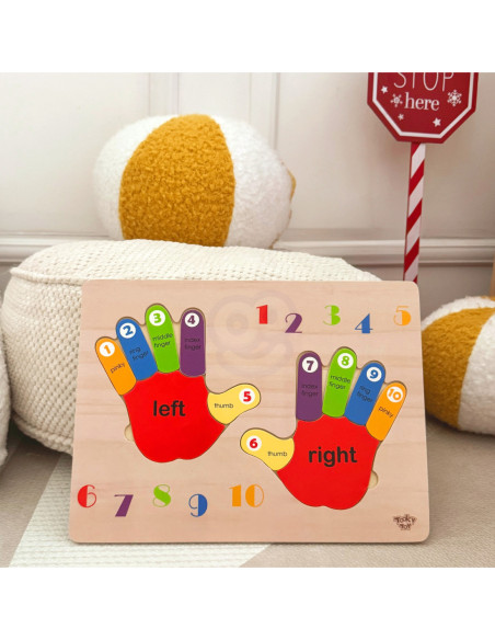 TOOKY TOY Edukacyjna Drewniana Układanka Rączki Nauka Liczenia i Kolorów
