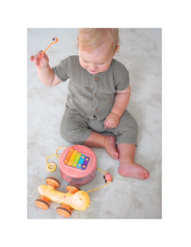 WOOPIE Ślimak do Ciągnięcia 4w1 Cymbałki Zębatki Sensoryczne Wyrzutnia + Małe Autko