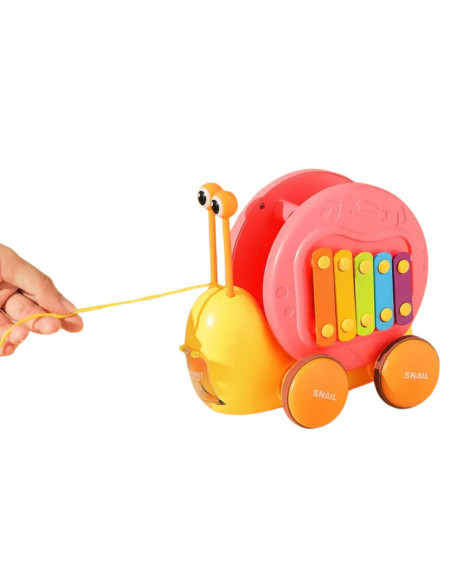 WOOPIE Ślimak do Ciągnięcia 4w1 Cymbałki Zębatki Sensoryczne Wyrzutnia + Małe Autko
