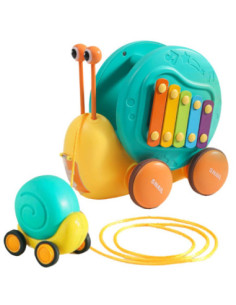 WOOPIE Ślimak do Ciągnięcia 4w1 Cymbałki Zębatki Sensoryczne Wyrzutnia + Małe Autko