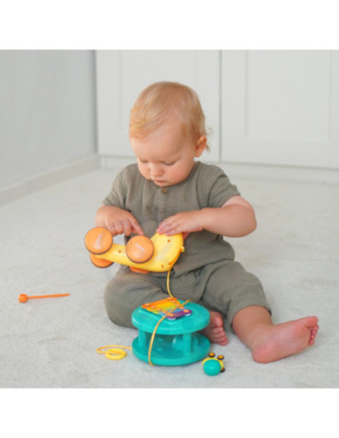 WOOPIE Ślimak do Ciągnięcia 4w1 Cymbałki Zębatki Sensoryczne Wyrzutnia + Małe Autko