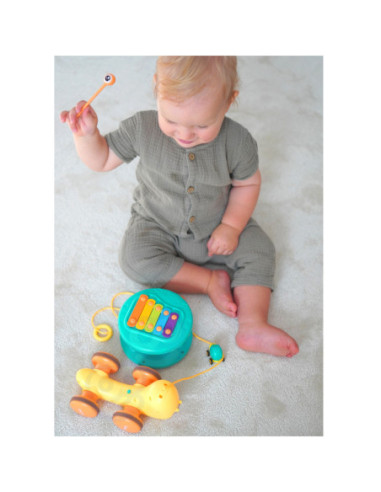 WOOPIE Ślimak do Ciągnięcia 4w1 Cymbałki Zębatki Sensoryczne Wyrzutnia + Małe Autko