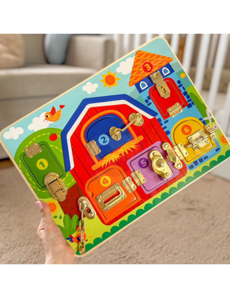 TOOKY TOY Tablica Manipulacyjna Zamki Obrazki Farma