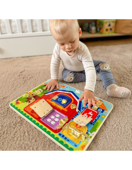 TOOKY TOY Tablica Manipulacyjna Zamki Obrazki Farma