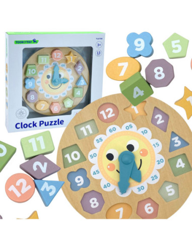TOOKY TOY Zegar Drewniana Zabawka Edukacyjna Nauka Czasu Kształtów
