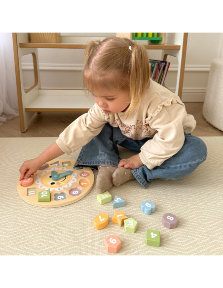 TOOKY TOY Zegar Drewniana Zabawka Edukacyjna Nauka Czasu Kształtów