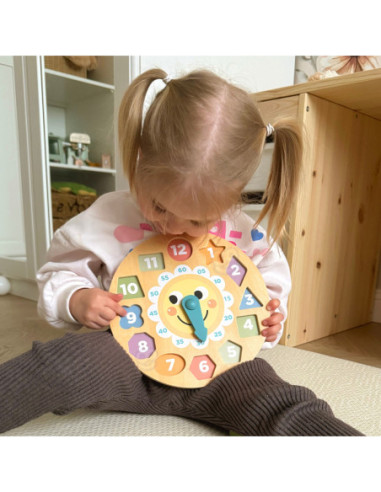 TOOKY TOY Zegar Drewniana Zabawka Edukacyjna Nauka Czasu Kształtów
