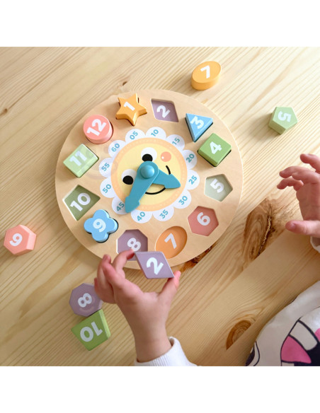 TOOKY TOY Zegar Drewniana Zabawka Edukacyjna Nauka Czasu Kształtów