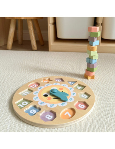 TOOKY TOY Zegar Drewniana Zabawka Edukacyjna Nauka Czasu Kształtów
